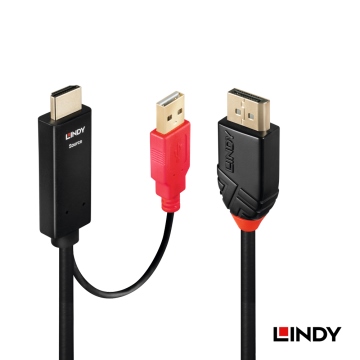 LINDY 林帝 主動式HDMI 1.4 TO DISPLAYPORT 1.2 轉接線帶USB電源，2M